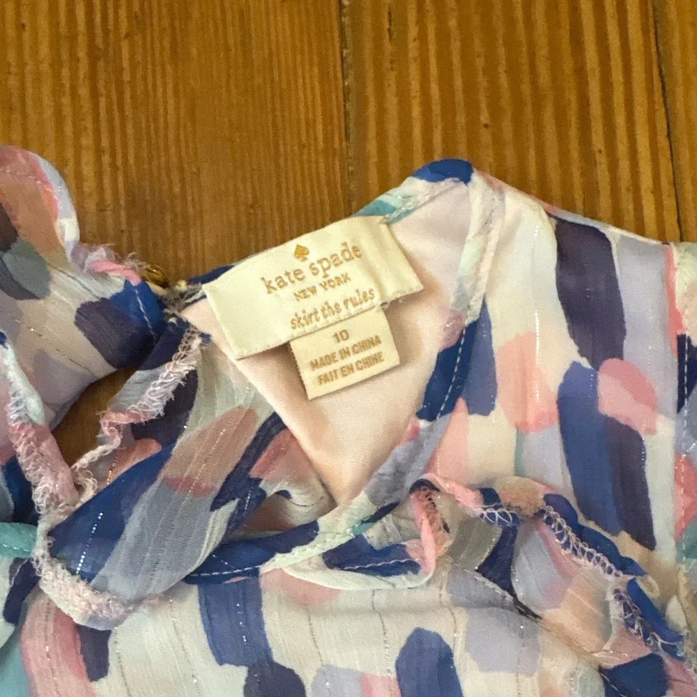 Kate‎ Spade Chiffon Dress Kids Blue Pink Abstract Brushstroke Metallic SIZE 10